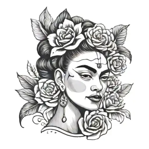 Frida Kahlo Face And Flowers