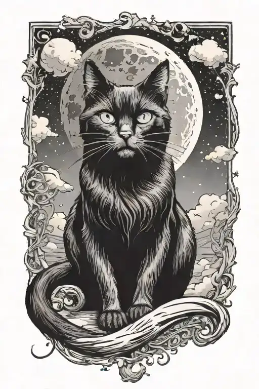 Black Cat Looking Up To The Moon