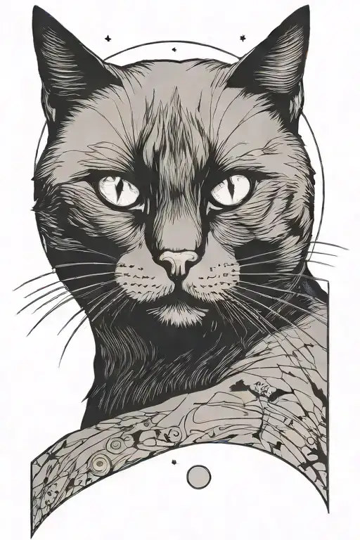 Minimalist Black Cat Looking Up To The Moon