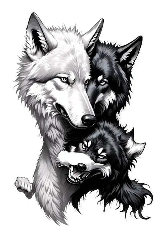 Two Wolves Fighting One White And One Black