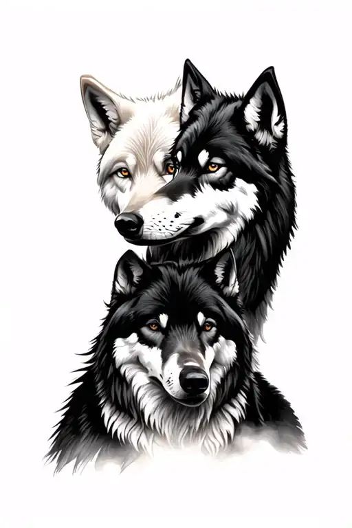 Two Wolves One White And One Black
