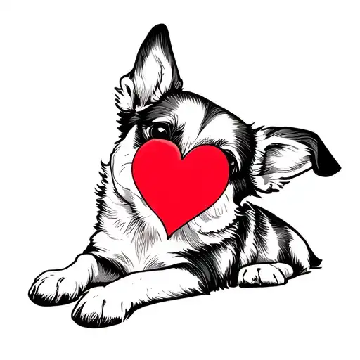 Dog And Heart Tattoo Minimal Line Art