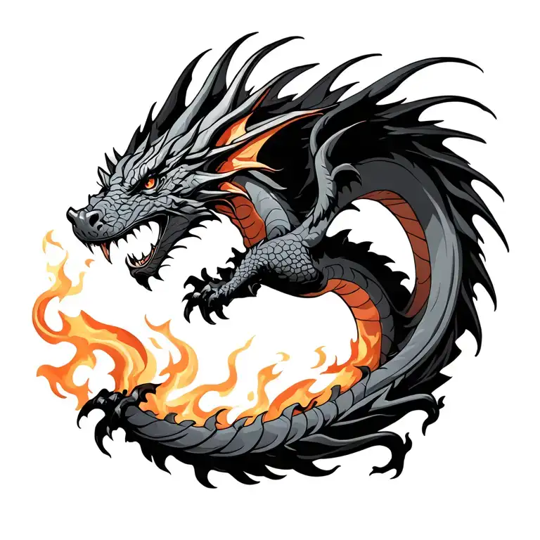 Dragon Flying Breathing Fire Flames