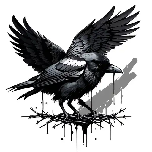 Crow Wrapped In Barbed Wire Bleeding With Wing Commin Down
