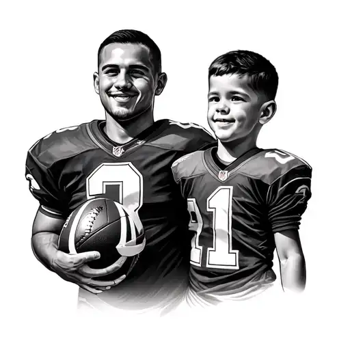 Father Son Tattoo With Football Bacground Full Sleeve