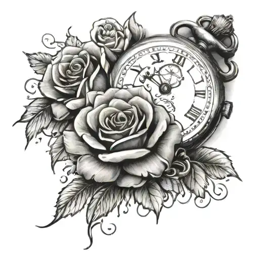 Old Watch And Roses Sleeve