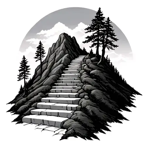 Steps To Mountain With Trees Growing