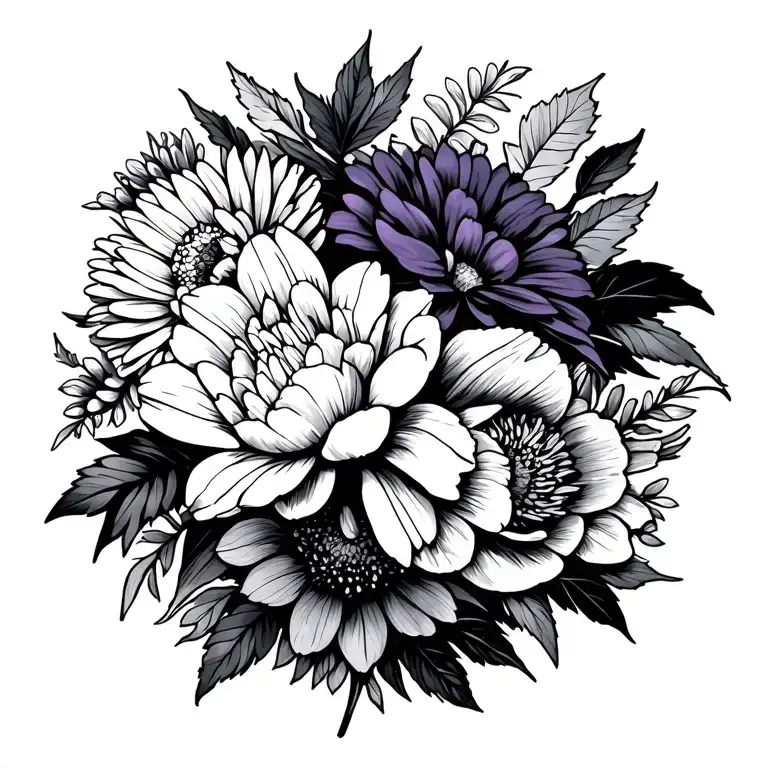 Flowers Just With The Outline Of Them Violet Daffodil Peony Chrysanthemum Holly Marigold