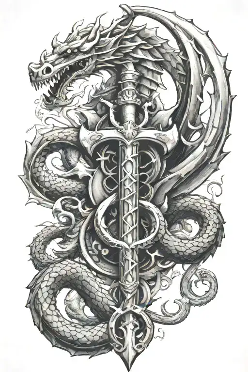 Caduceus With Dragons Instead Of Snakes And A Helmet On A Rifle Instead Of A Staff