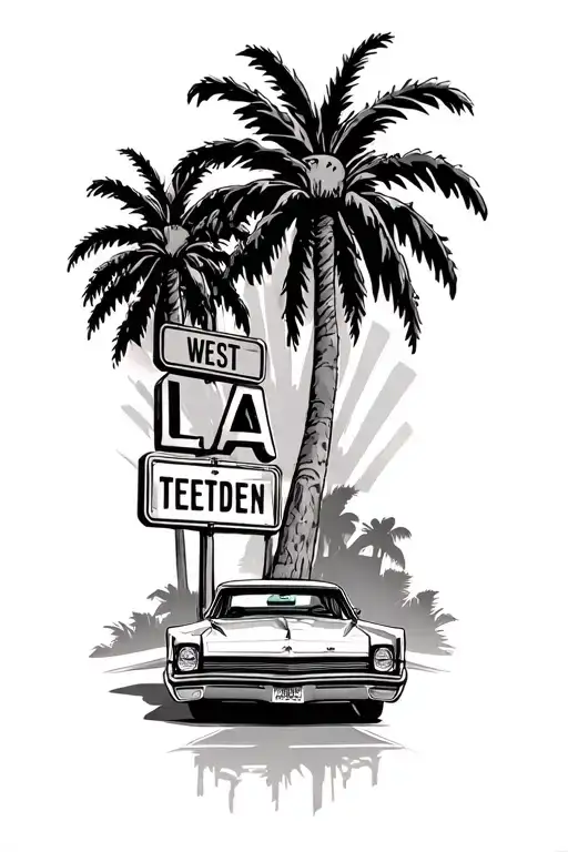 Palm Trees With La And Lowrider Car With West Coast Street Signs