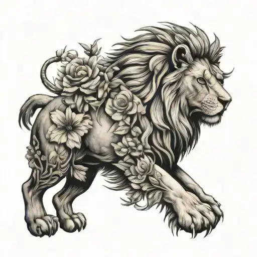 Lion And Flowers