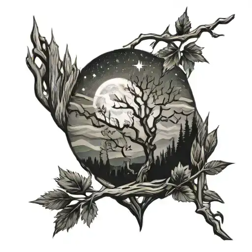 Starry Night Van Gogh Goth With Forest Tree Branch