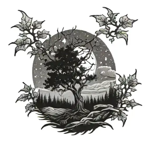 Starry Night Van Gogh Goth With Forest Tree Branch