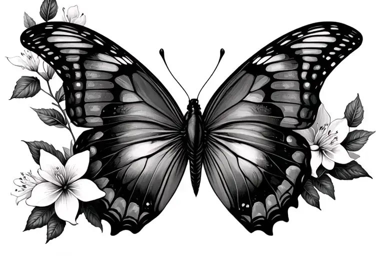 Butterfly With Honeysuckle Flower Intertwined Within