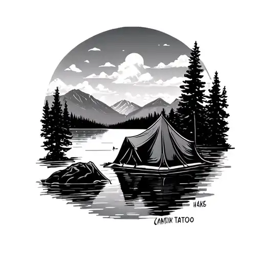 Camping And Lake Scene