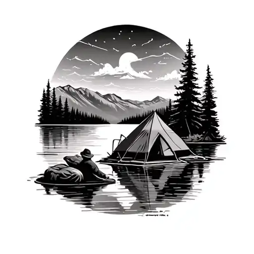 Camping And Lake Scene