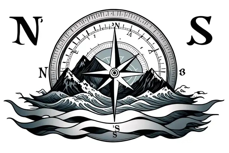 Compass With Band Made Of Mountains And Waves