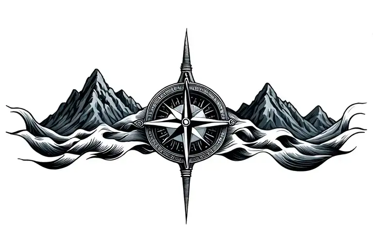 Compass With Band Made Of Mountains And Waves