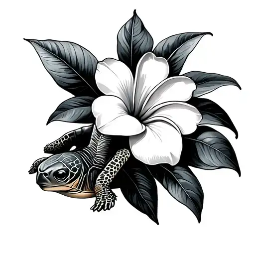 Plumeria Flower With Turtle Swimming