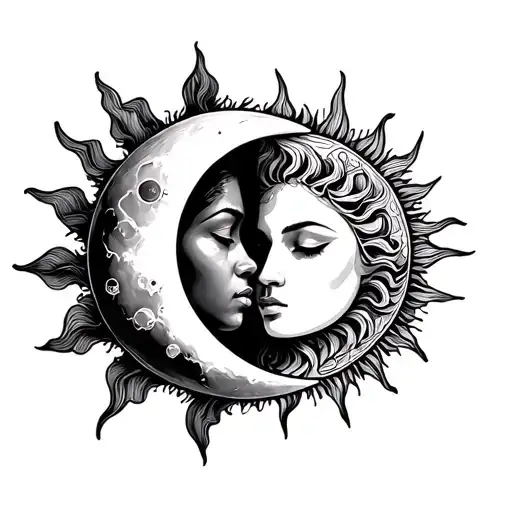 Moon And Sun Kissing Each Other
