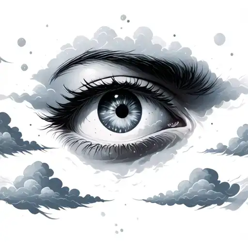 Eye Looking With Clouds Floating