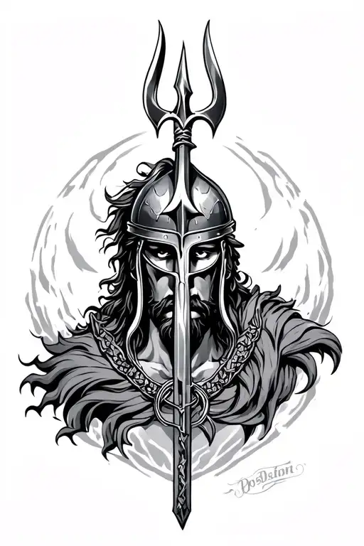 Poseidon Trident And Helmet Adorned