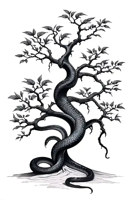Tall Poison Tree With No Leaves And Smaller Seperate Snake Wrapping