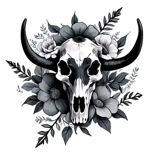 Arrow Cow Skull And Flowers