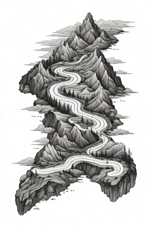 Mountian Rivers Roads Black And White Photograph