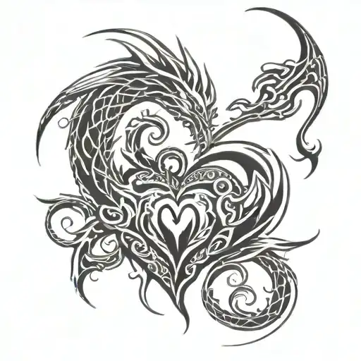 Tribal Heart With A Dragon Intertwined