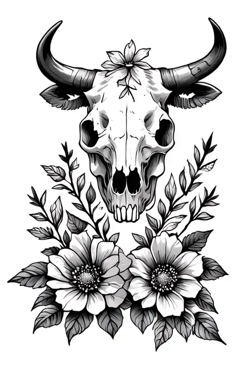 Arrow Cow Skull And Flowers