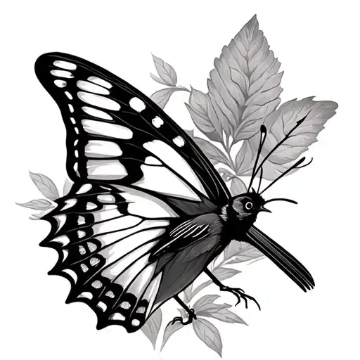 Butterfly And Cardinal Perched