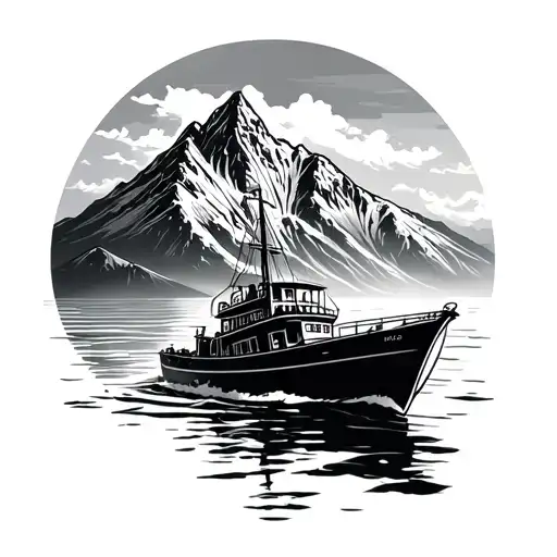 Mountain Boat Sailing Towards