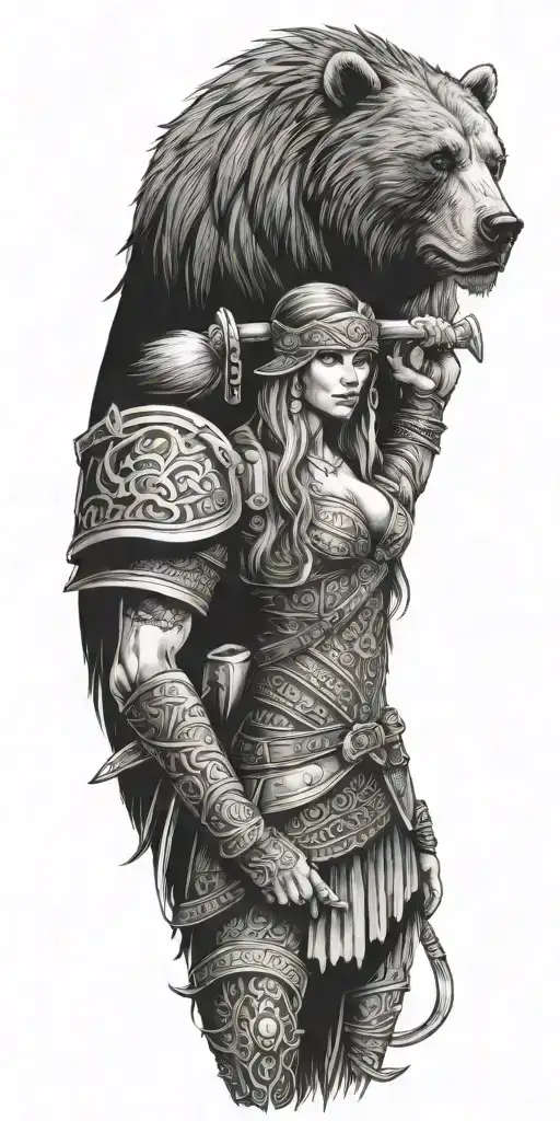 Bear And Viking Female Warrior