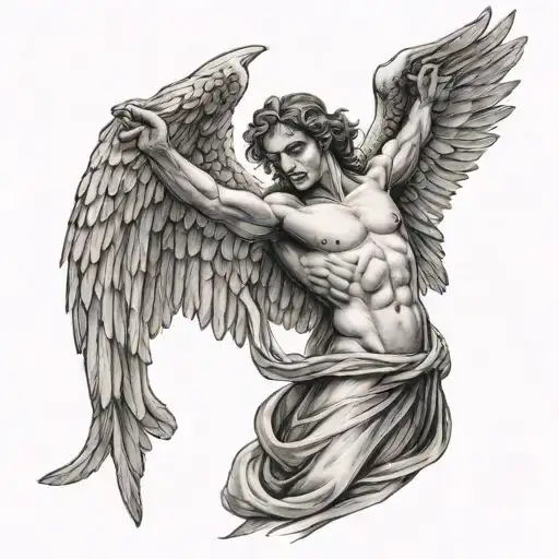 Male Angel With Open Wings Spread Wide