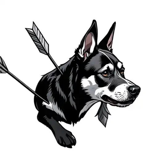 Dog With Arrows Pointing Up On Its Body