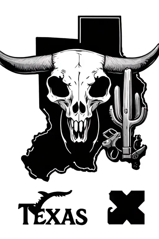 Texas Longhorn Skull Inside The State Of Texas With Shotguns And Cactus