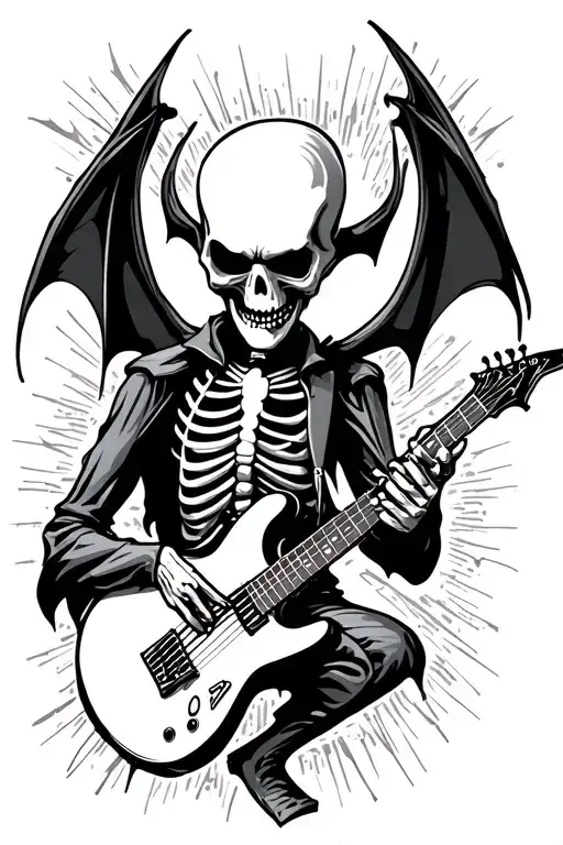 Bat Skeleton Playing A Flying V Guitar
