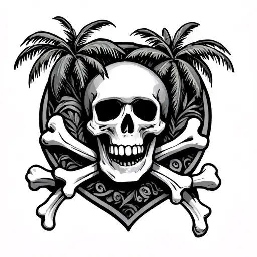Skull And Cross Bones With Palm Trees