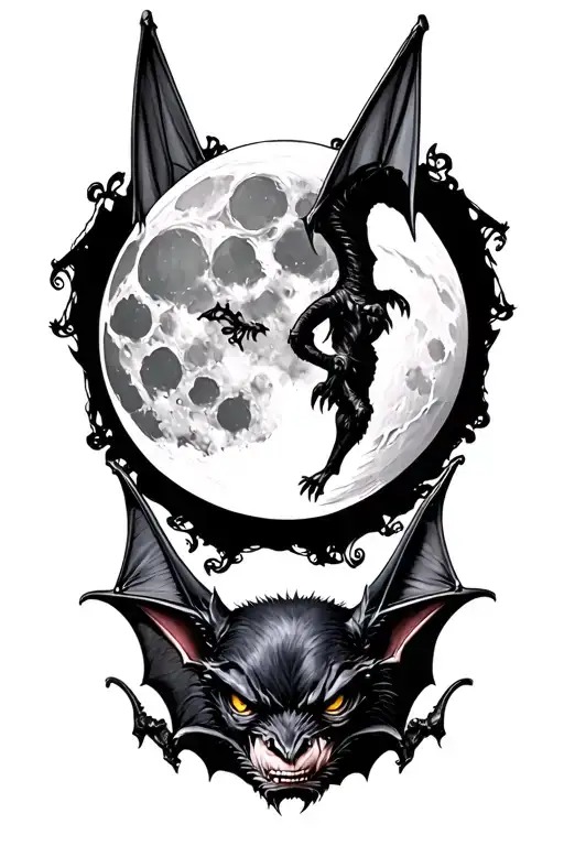 Vampire Bat With Moon