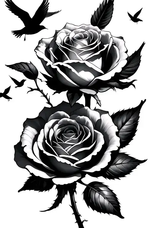 A Rose With Small Birds Flying Around It