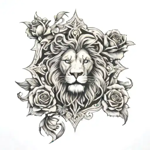 Cross Lion Rose Surrounded
