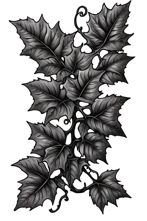 Detailed Single Ivy Vine Spine Tattoo Design Inspired