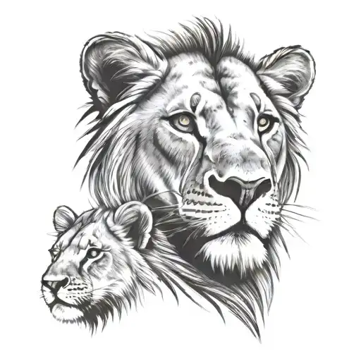 Parent Lion Face With A Child