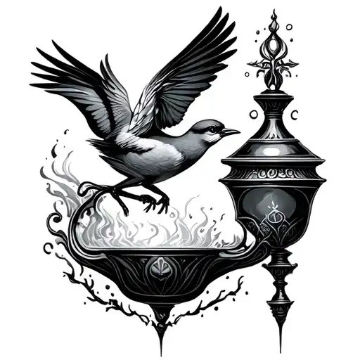 Bird Emerging From Genie Lamp