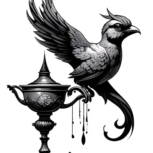 Genie Style Bird Emerging From Genie Lamp