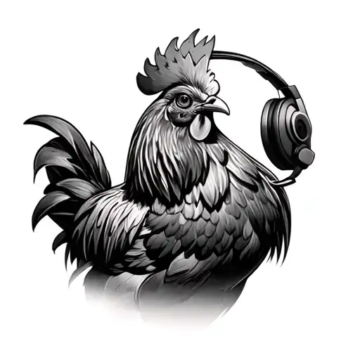 Rooster With Headphones Wrapped