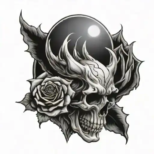 Skull Death Time Roses Wolf Howling