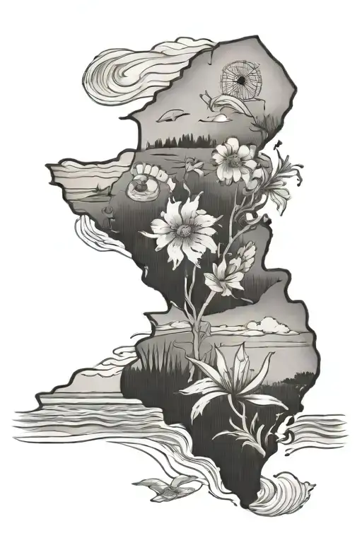 Outline Of New Jersey With A Beach Scene