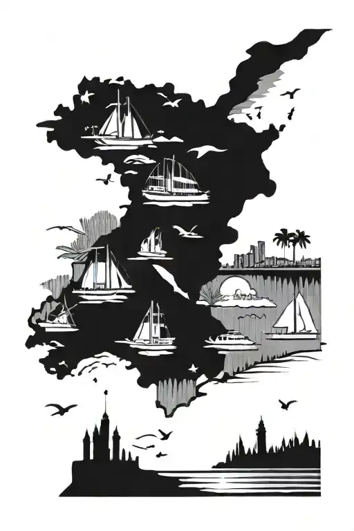 Outline Of New Jersey With A Beach Scene